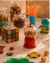 Table de bonbons et jeux colorés